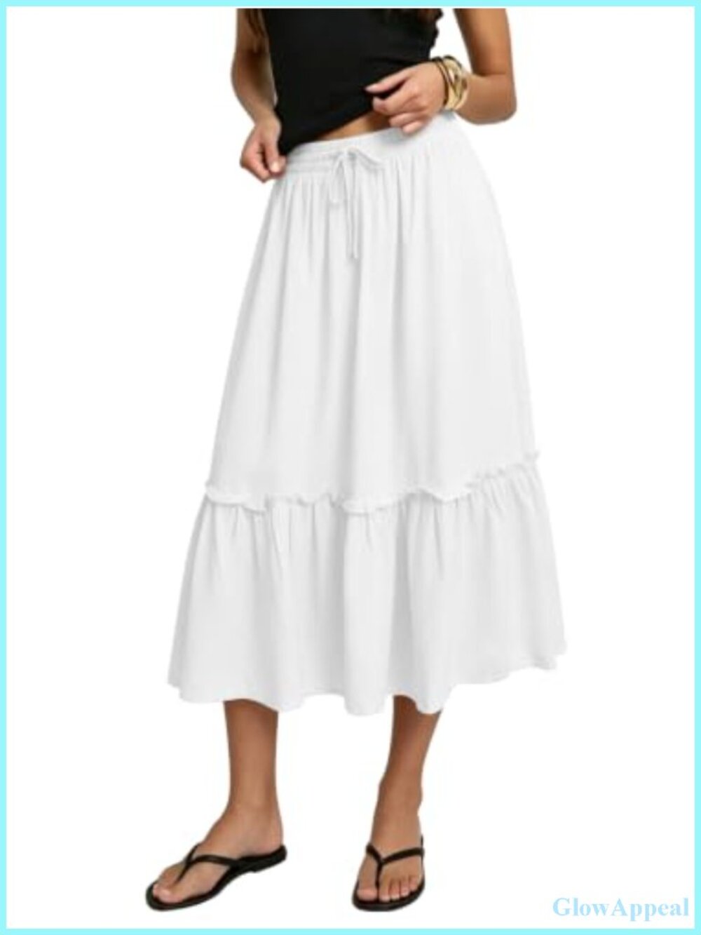 A-Line Midi Skirt Elastic High Waist with Pockets for Work